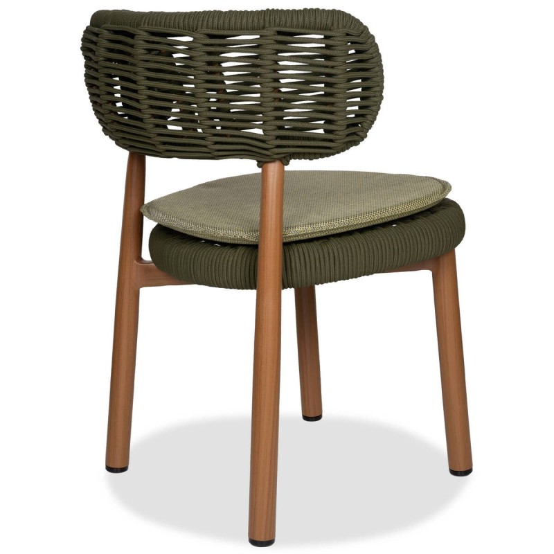 Silla laguna de exterior de aluminio y cuerda entrelazada verde oliva 57x57x76cm