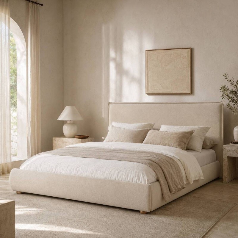 Cama con canapé abatible Varen Tapizada en Chenilla Beige para colchón 180x200 cm