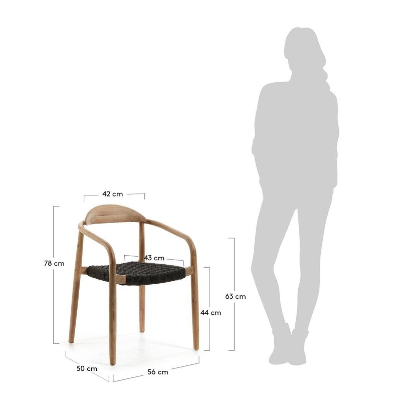 Silla nina de madera maciza acacia y cuerda negro 50x56x78cm