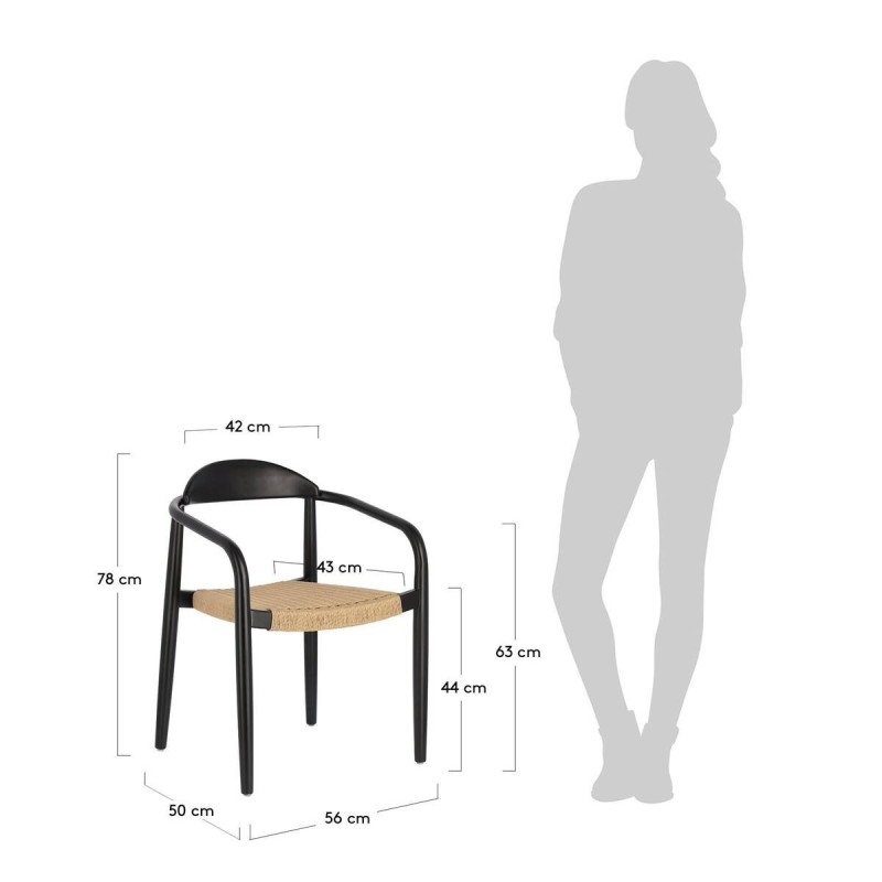 Silla nina madera maciza eucalipto acabado negro y cuerda