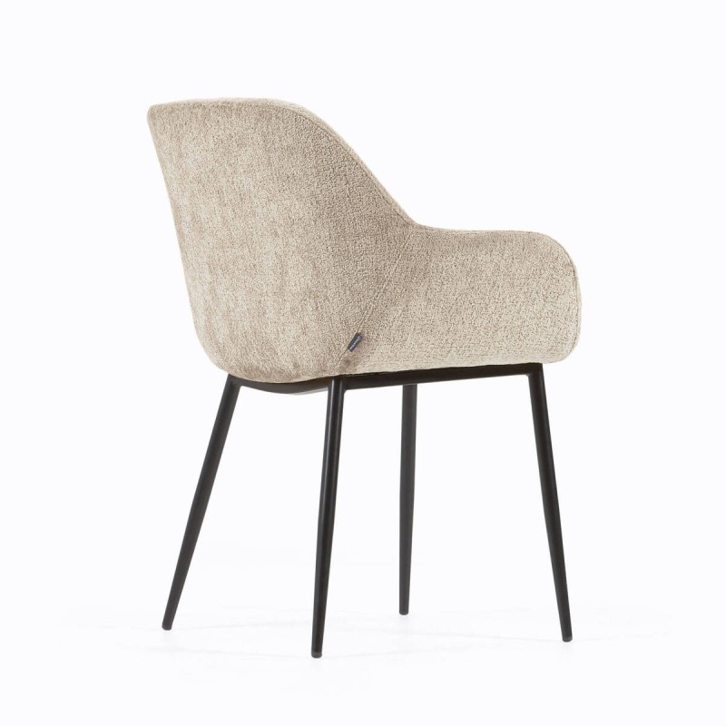 Silla konna de chenilla beige con patas de acero con acabado pintado negro 83x59x55cm