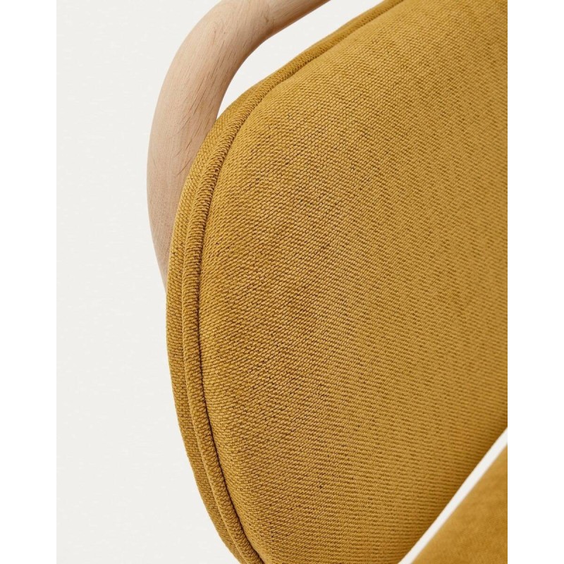 Silla helda de chenilla mostaza y madera de roble 45x51x83cm