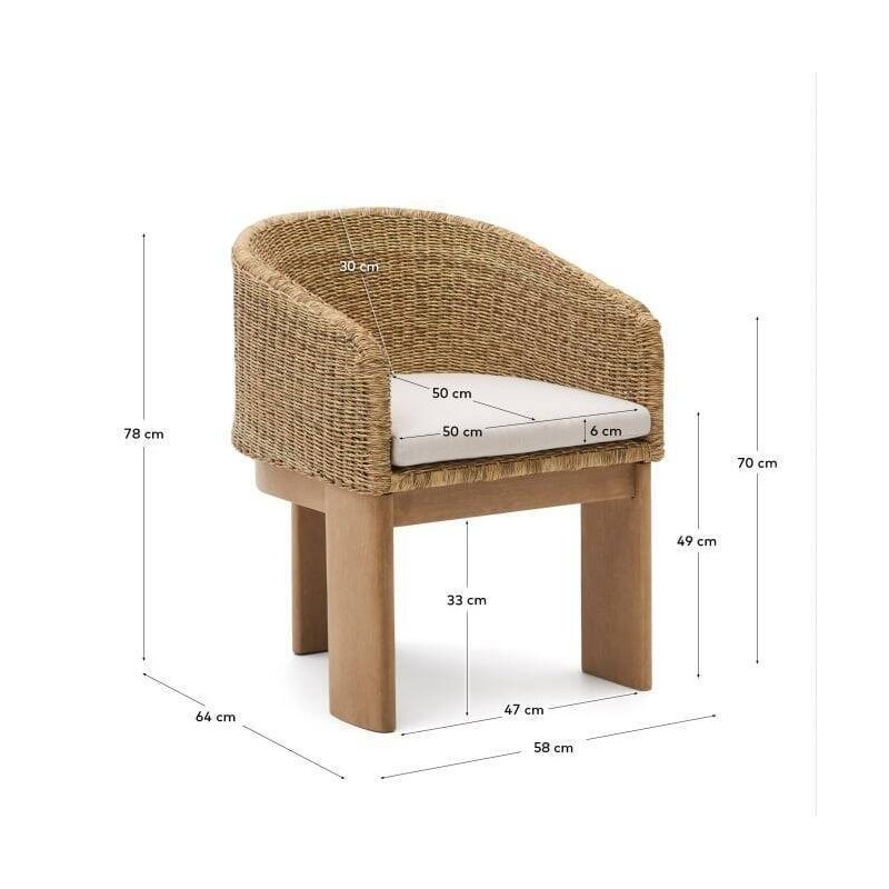 Silla xoriguer de ratán sintético y madera de eucalipto 58x64x78cm