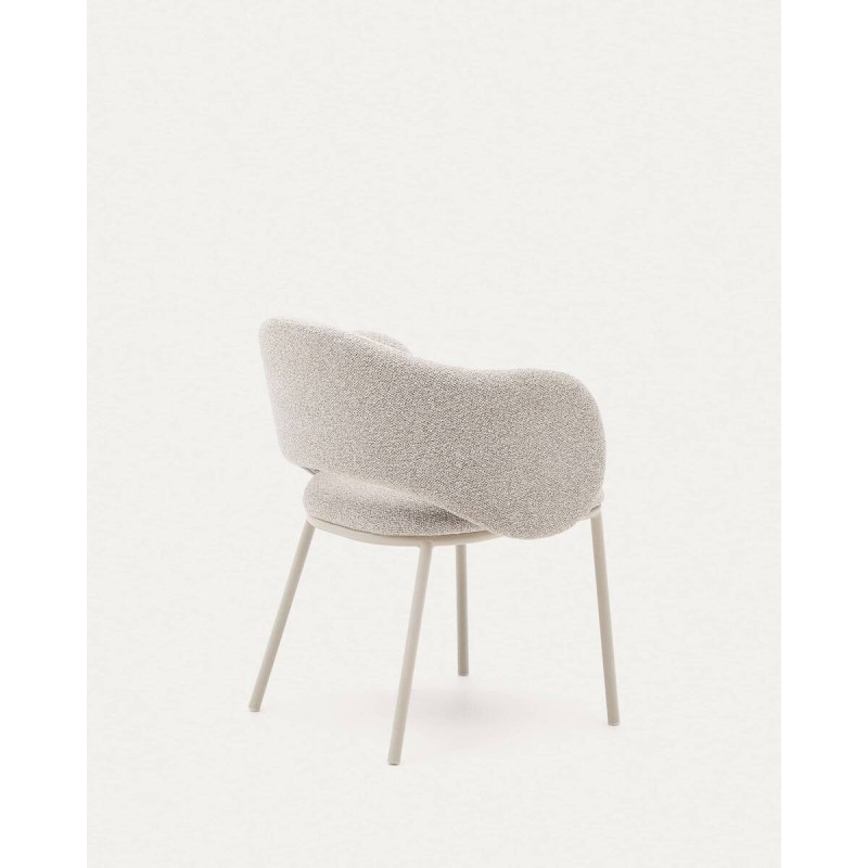 Silla maina de chenilla beige y patas de acero 76x58x51 cm