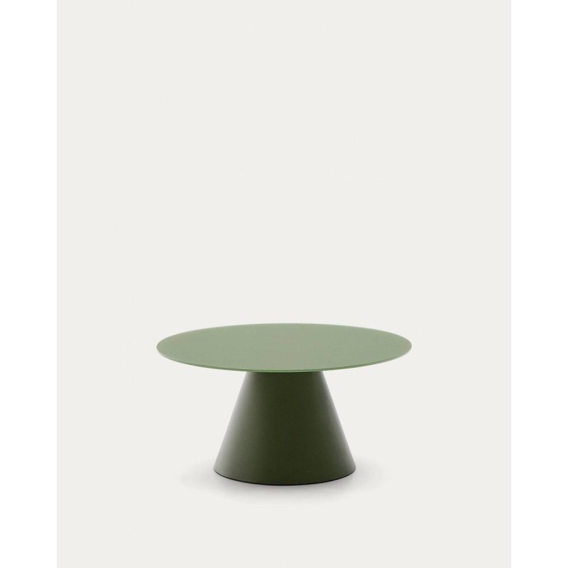 Mesa de centro Wilshire cristal templado glaseado y acero acabado pintado verde mate Ø80cm