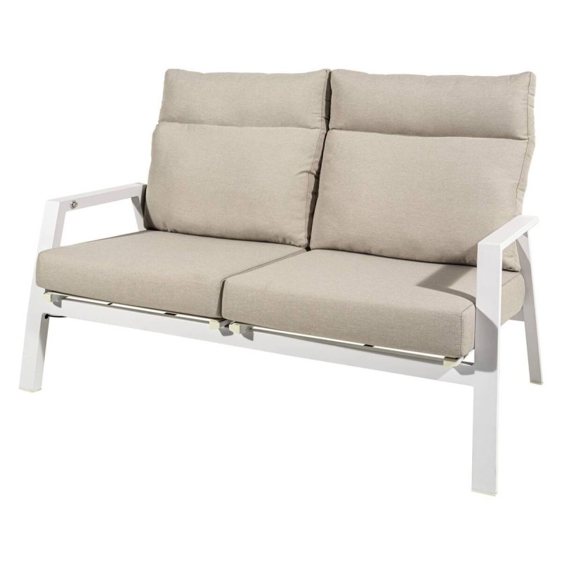 SOFÁ DOS PLAZAS EXTERIOR RECLINABLE ALUMINIO BLANCO TEJIDO ARENA 152x81x98cm