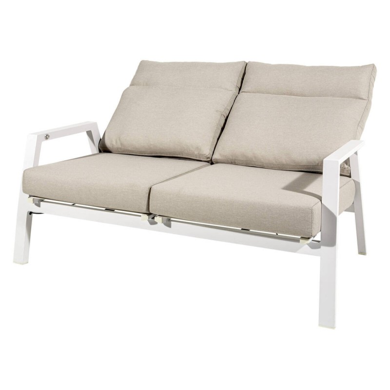 SOFÁ DOS PLAZAS EXTERIOR RECLINABLE ALUMINIO BLANCO TEJIDO ARENA 152x81x98cm