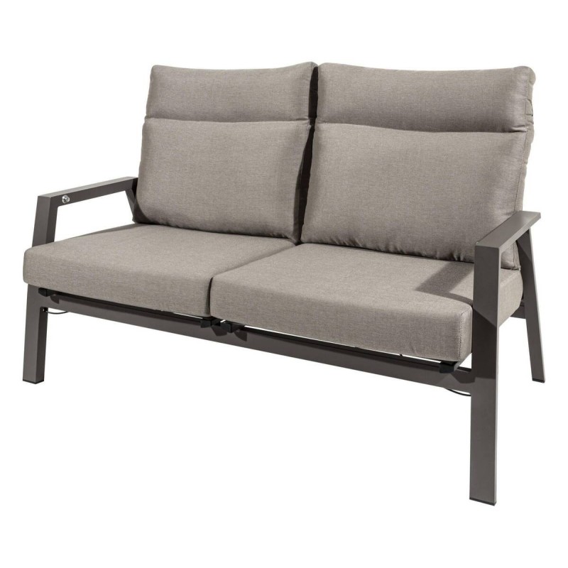 Sofá 2 plazas exterior reclinable aluminio café tejido gris 152x81x98cm