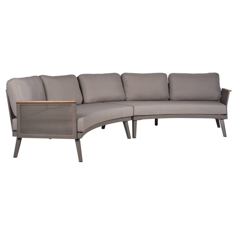 Sofá curvo de aluminio y brazos de teca 325x120x84cm