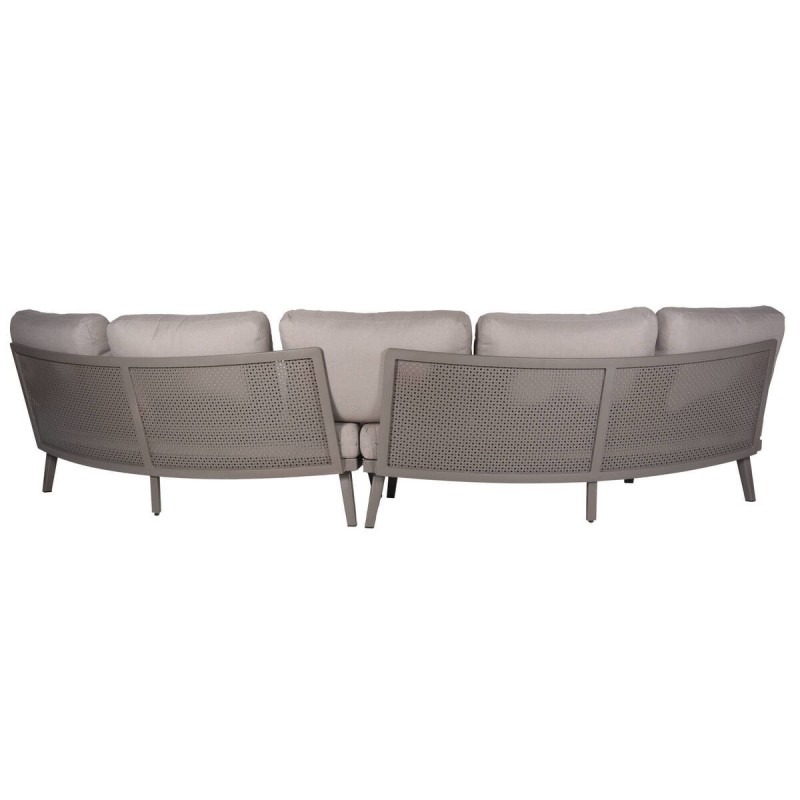 Sofá curvo de aluminio y brazos de teca 325x120x84cm