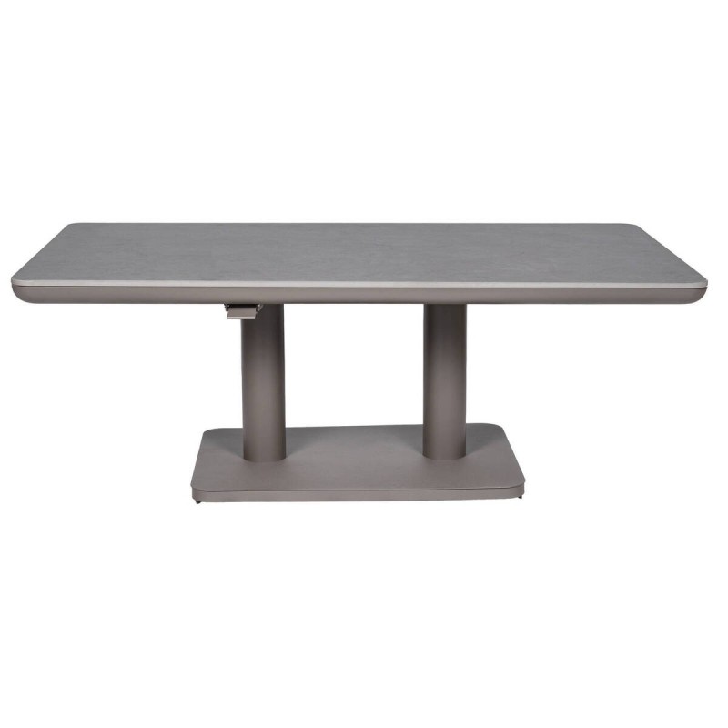 Mesa de centro elevable de aluminio y tapa de piedra sinterizada 140x80x51/72cm