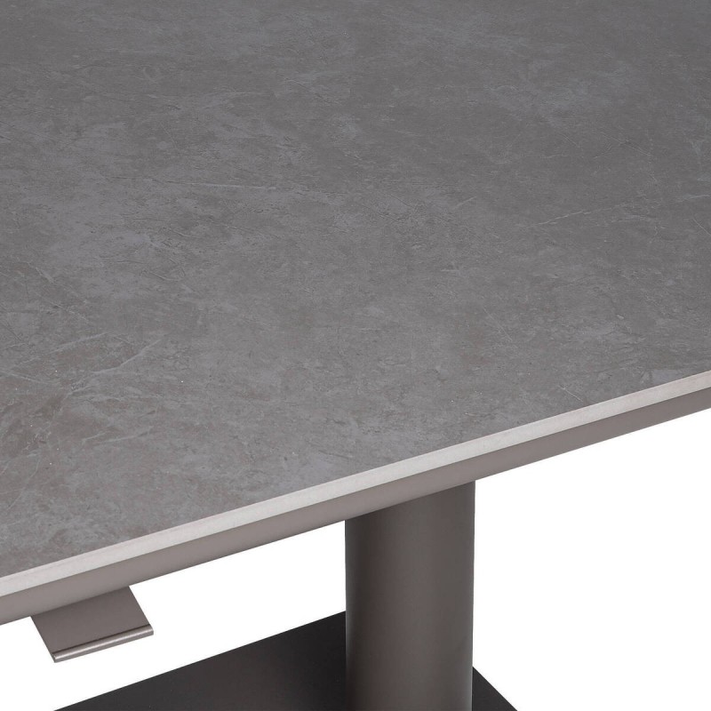 Mesa de centro elevable de aluminio y tapa de piedra sinterizada 140x80x51/72cm