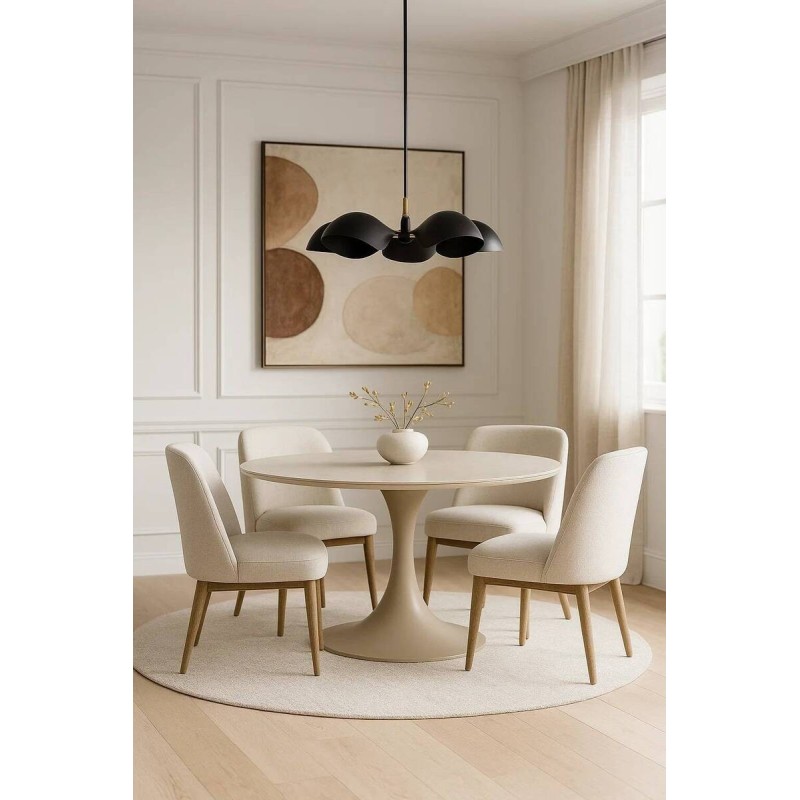 Mesa de comedor redonda Cirana de tapa de piedra y aluminio crema 158X74CM