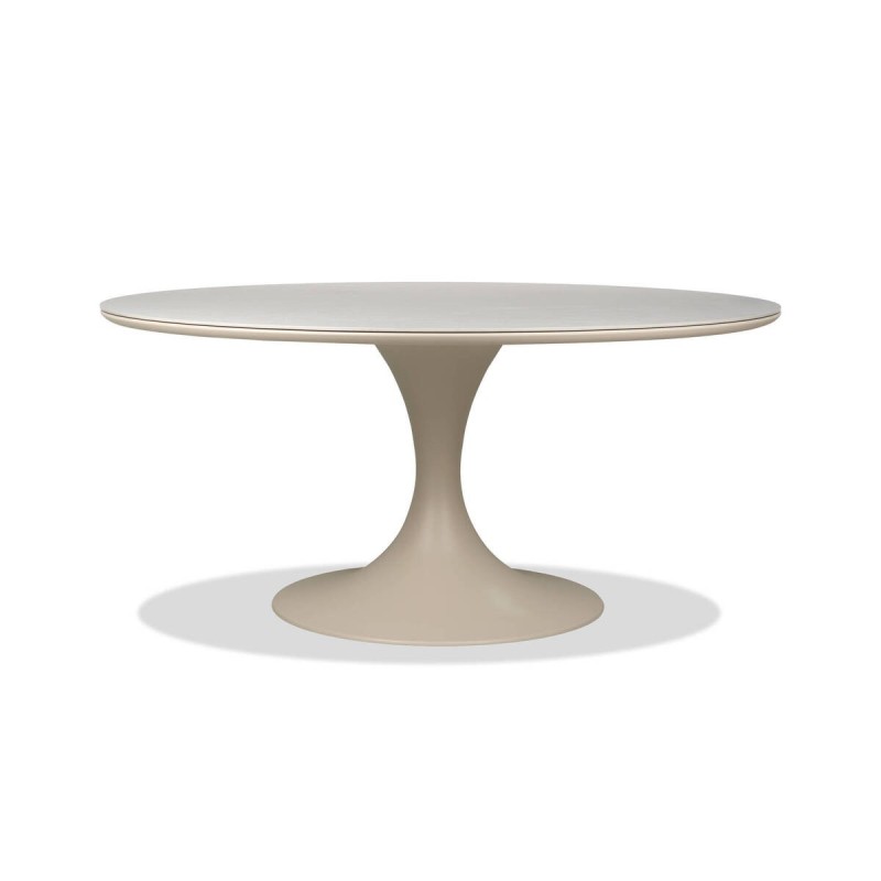 Mesa de comedor redonda Cirana de tapa de piedra y aluminio crema 158X74CM
