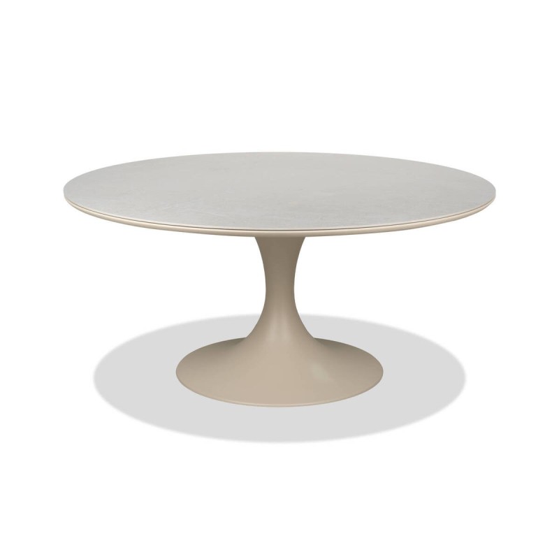 Mesa de comedor redonda Cirana de tapa de piedra y aluminio crema 158X74CM