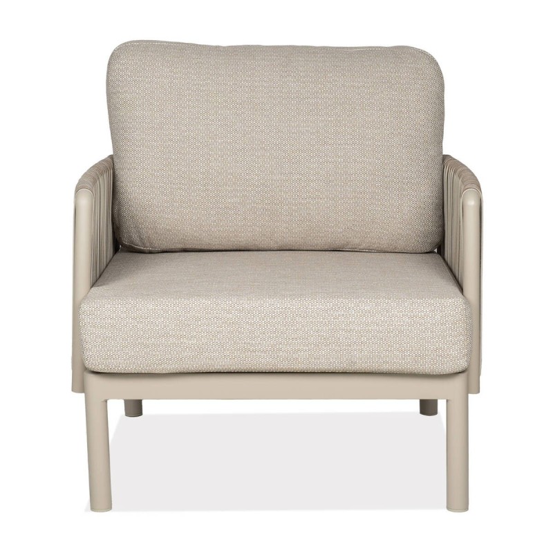 Sillón Sorel de exterior aluminio crema y cuerda trenzada