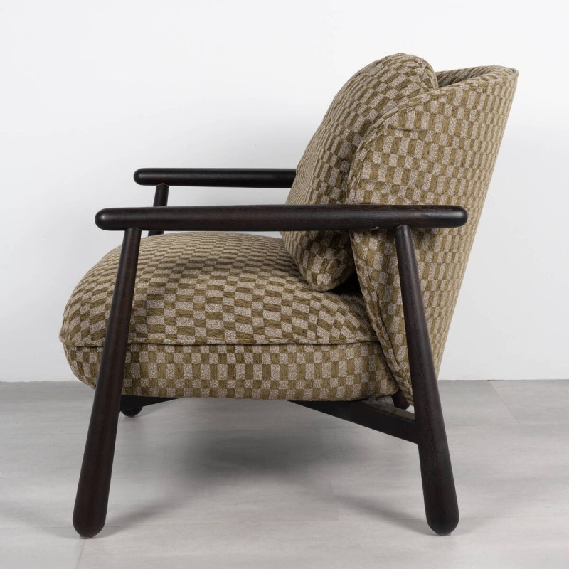 Sillón Pelion Tapizado en Chenilla Verde Oliva con Estructura de Madera Wengué