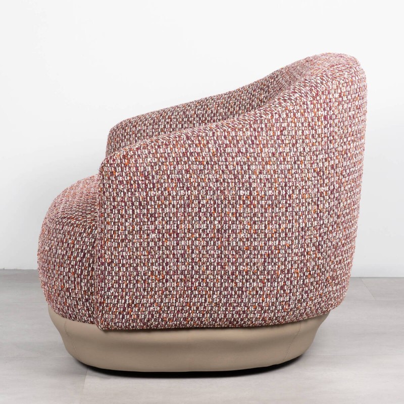 Sillón Giratorio Namib Tapizado en Bouclé Granate con Base de Polipiel