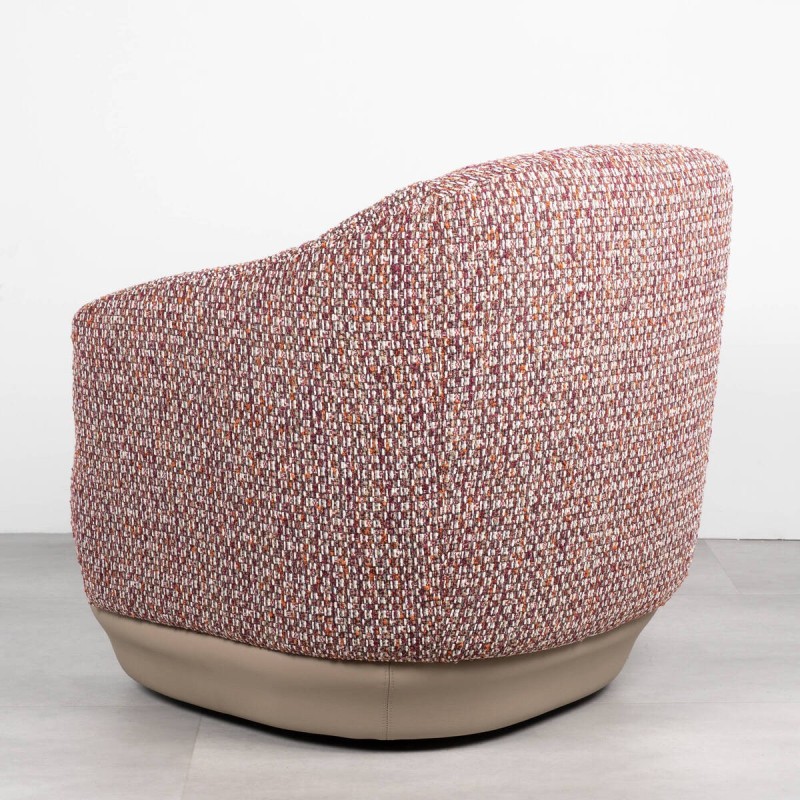Sillón Giratorio Namib Tapizado en Bouclé Granate con Base de Polipiel