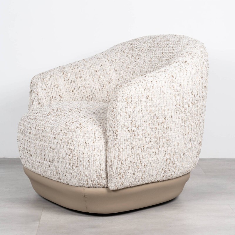 Sillón Giratorio Namib Tapizado en Bouclé Beige con Base de Polipiel