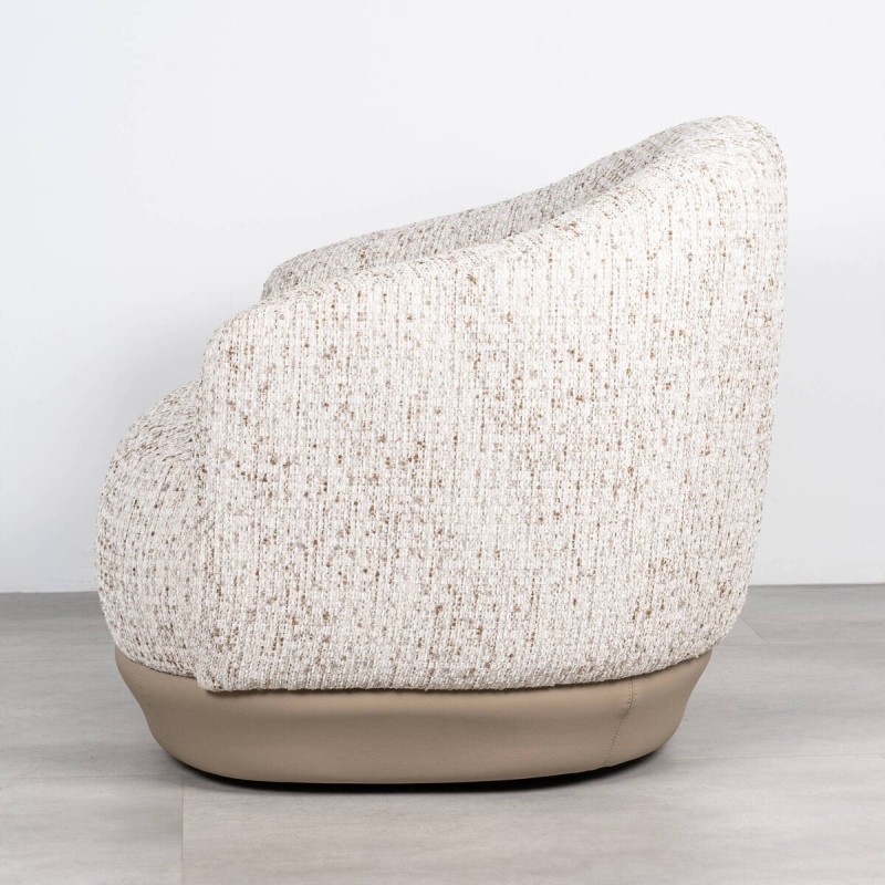 Sillón Giratorio Namib Tapizado en Bouclé Beige con Base de Polipiel