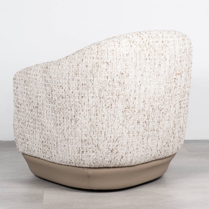 Sillón Giratorio Namib Tapizado en Bouclé Beige con Base de Polipiel