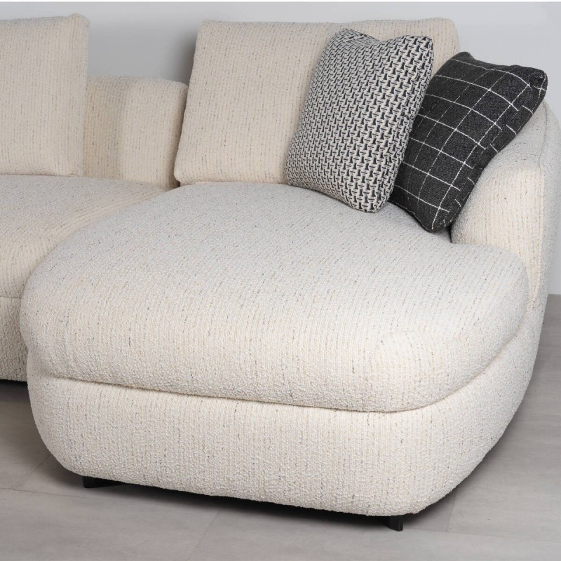 Sofá Valletta con Chaise Longue Derecho Tapizado en Bouclé Blanco 350cm