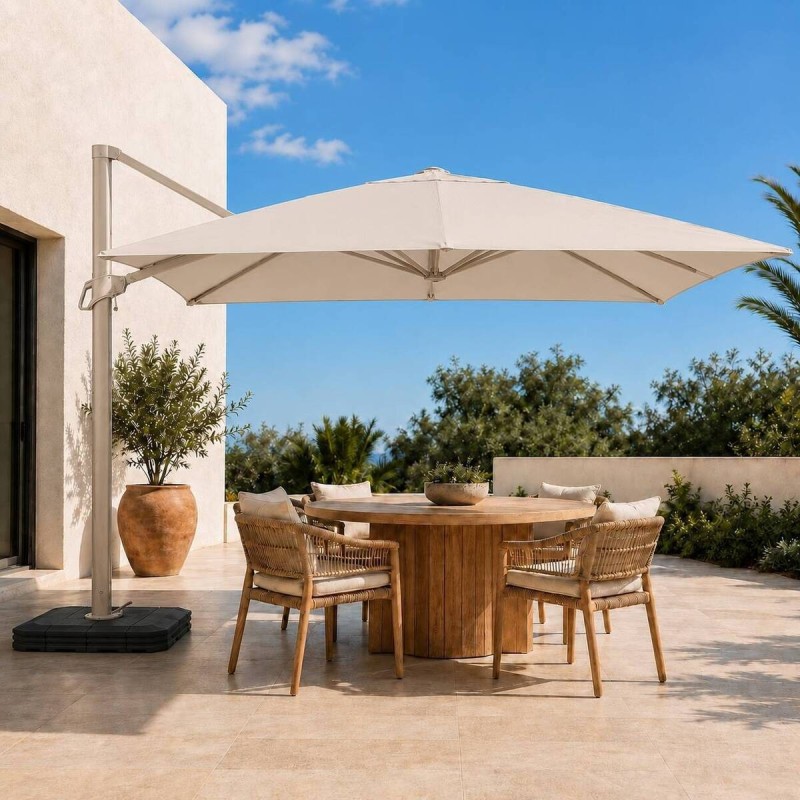 Parasol lateral Roma 3×3 m mocca con base y funda