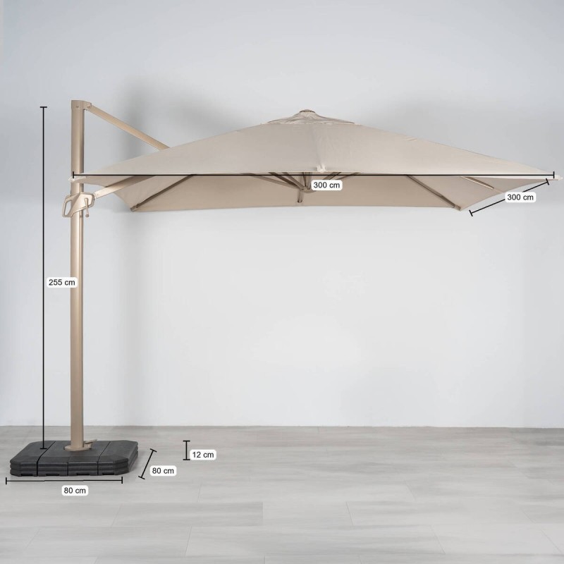 Parasol lateral Roma 3×3 m mocca con base y funda