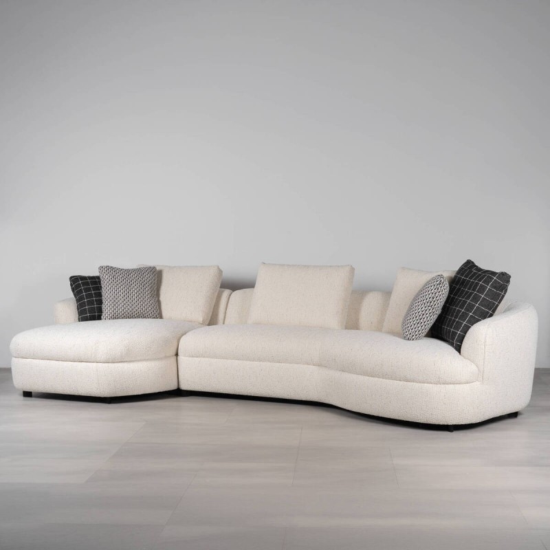 Sofá Valletta con Chaise Longue Izquierdo Tapizado en Bouclé Blanco 350cm