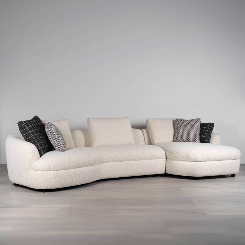 Sofá Valletta con Chaise Longue Derecho Tapizado en Bouclé Blanco 350cm