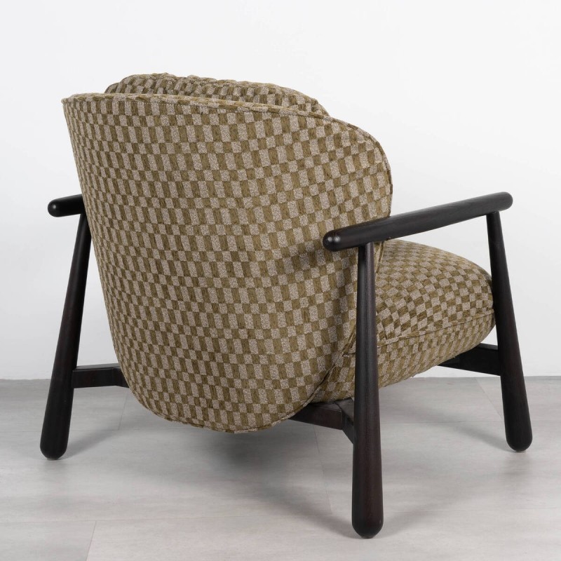 Sillón Pelion Tapizado en Chenilla Verde Oliva con Estructura de Madera Wengué