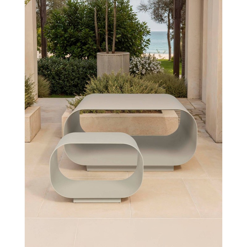 Mesa de centro Loop de exterior de aluminio gris seda 53x30x38cm