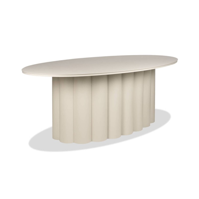 Mesa de comedor Cordelia ovalada de aluminio para exterior con diseño acanalado