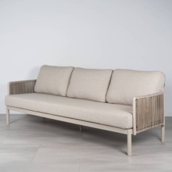 Sofá de Exterior Nuba 3 Plazas con Cuerda Trenzada y Estructura de Aluminio Champán 220 cm