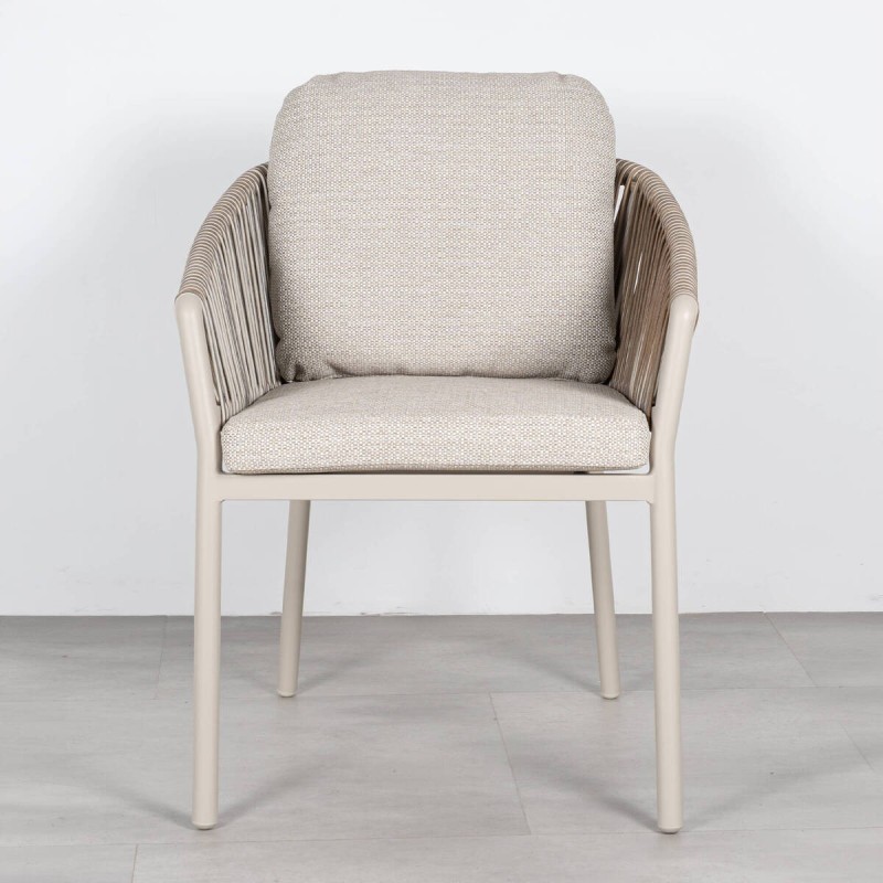 Silla de Comedor Exterior Nuba con Cuerda Trenzada y Estructura de Aluminio Champán