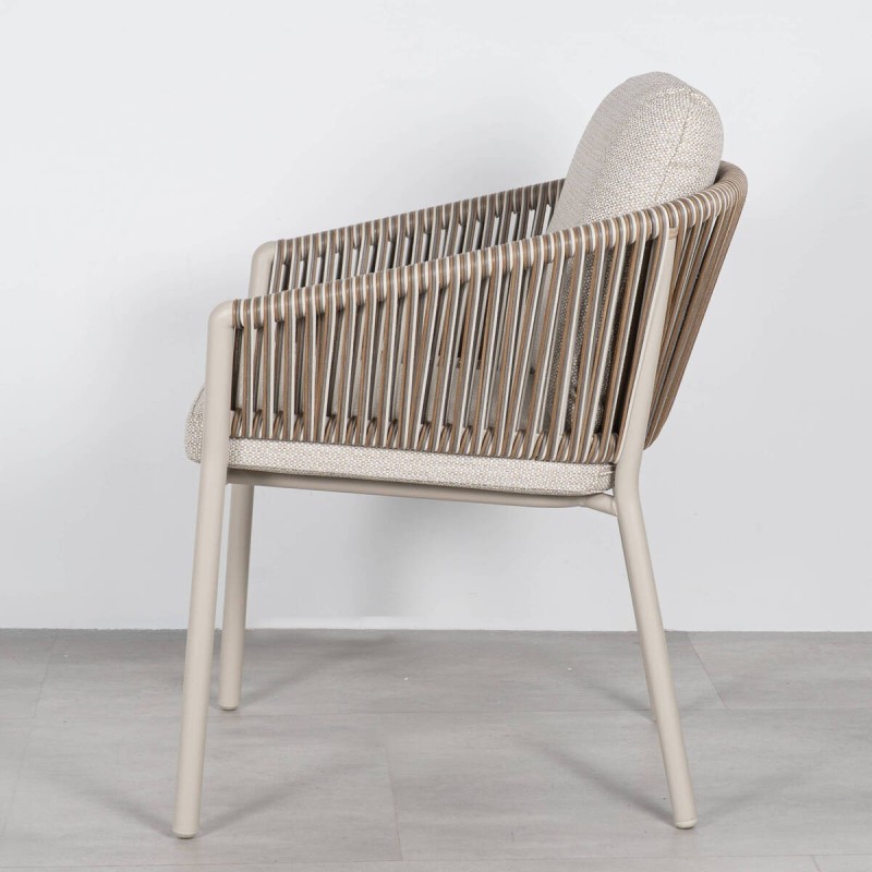 Silla de Comedor Exterior Nuba con Cuerda Trenzada y Estructura de Aluminio Champán