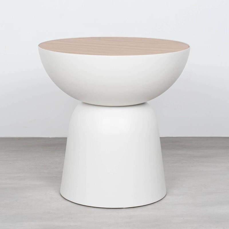 Mesa Auxiliar Kotor Aluminio Blanco y Tablero efecto Madera 48 cm