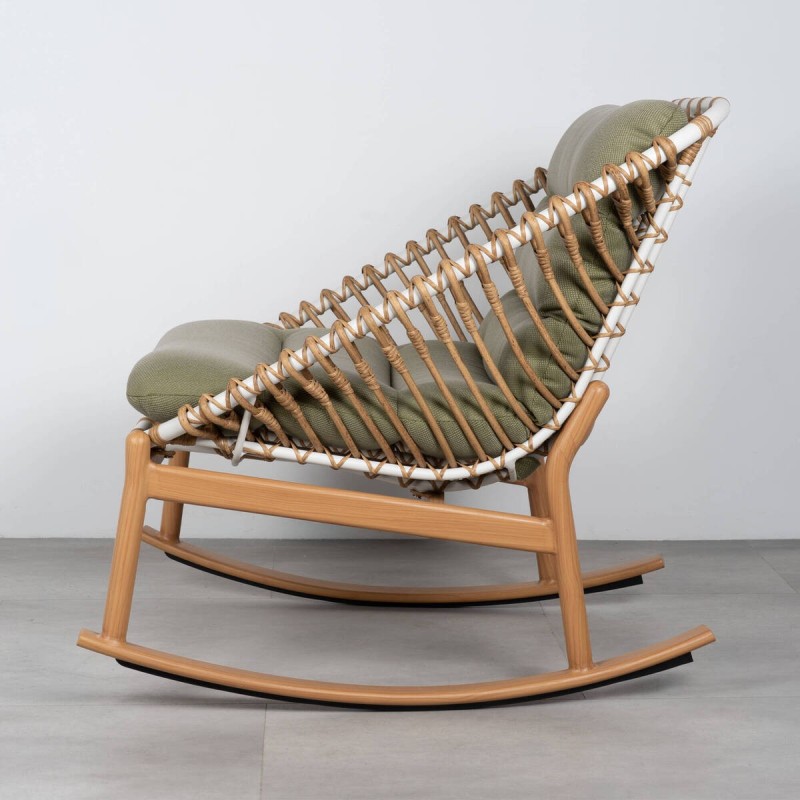 Sillón Mecedora Tarifa Exterior Aluminio Ratán Sintético y Tejido Verde Oliva