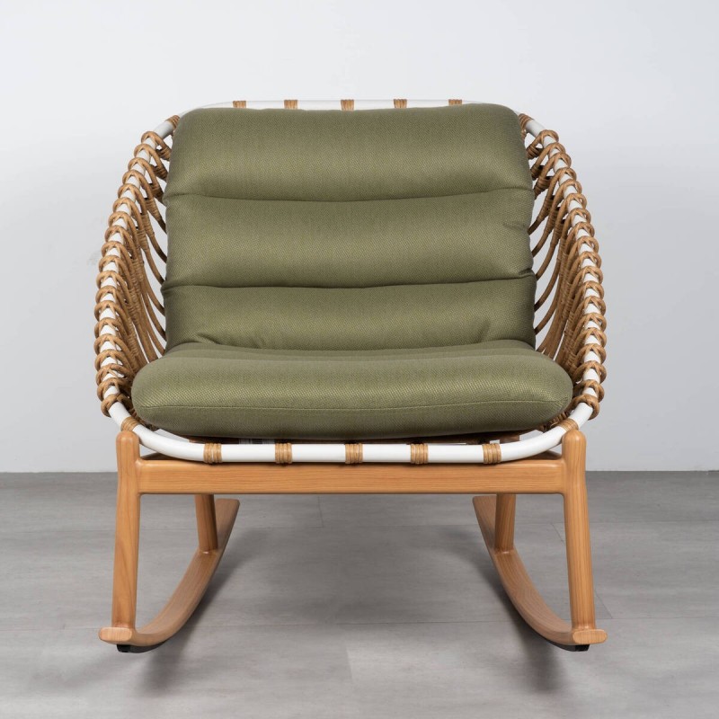 Sillón Mecedora Tarifa Exterior Aluminio Ratán Sintético y Tejido Verde Oliva