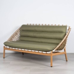 Sofá Tarifa 2 Plazas Exterior Aluminio Ratán Sintético y Tejido Verde Oliva 157 cm