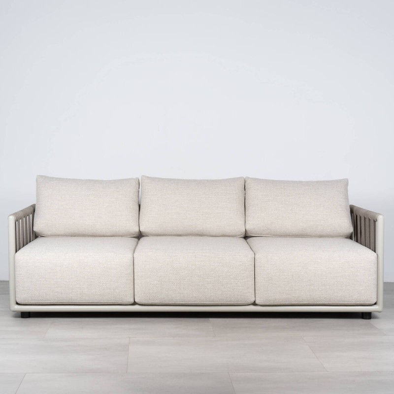 Sofá Cordelia de 3 plazas de aluminio gris seda y cuerda glacier ice 219x83x60cm