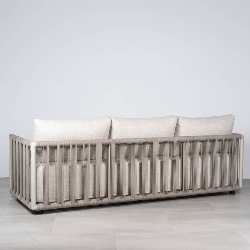 Sofá Cordelia de 3 plazas de aluminio gris seda y cuerda glacier ice 219x83x60cm