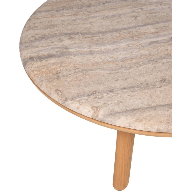 Mesa de centro exterior Lotus travertino y teca 80 cm + funda