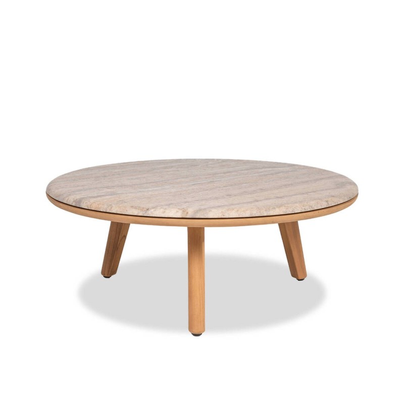 Mesa de centro exterior Lotus travertino y teca 80 cm + funda