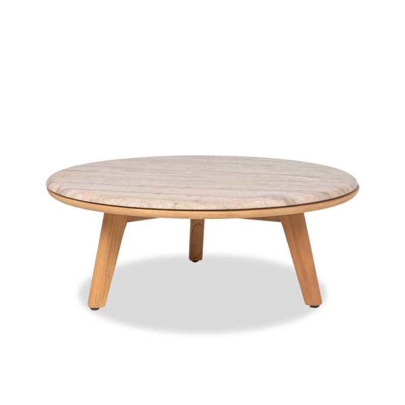 Mesa de centro exterior Lotus travertino y teca 80 cm + funda