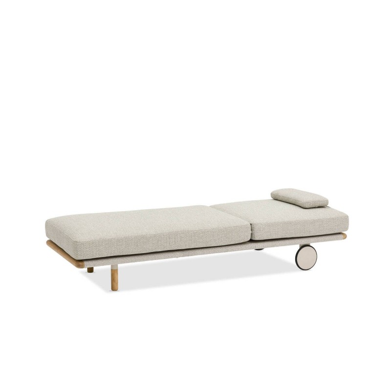 Tumbona de exterior Heat aluminio y teca, cojines Sunproof + funda