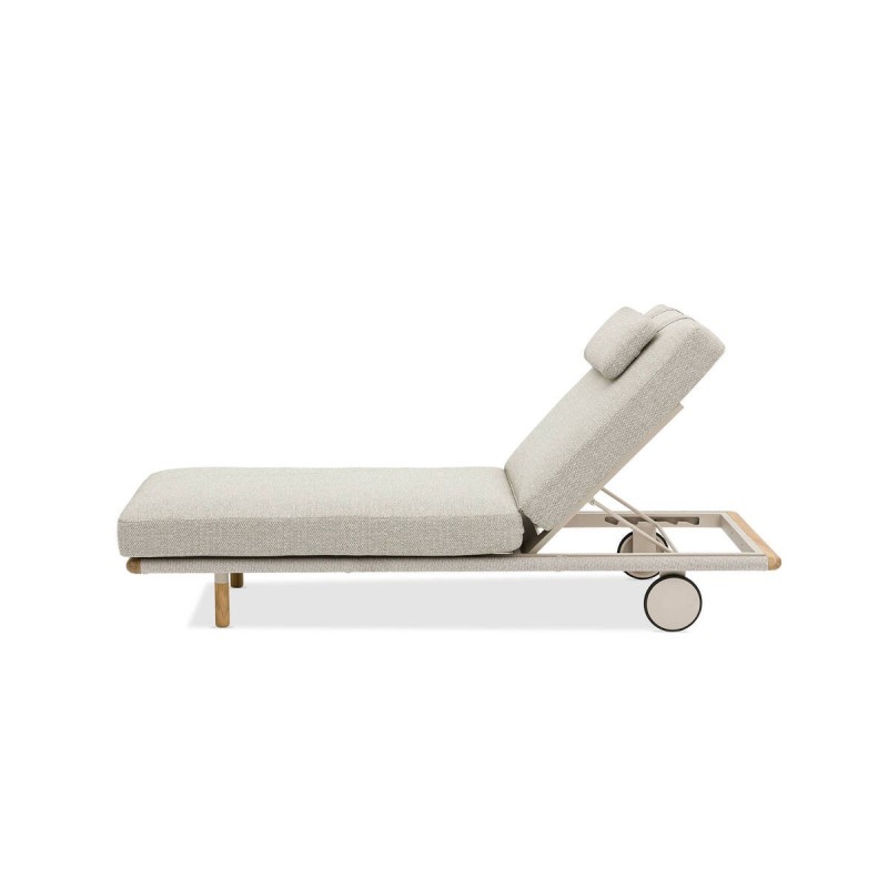 Tumbona de exterior Heat aluminio y teca, cojines Sunproof + funda
