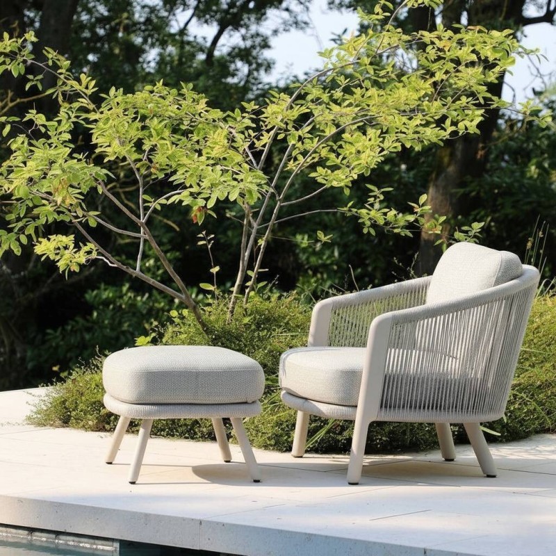 Butaca de exterior Haven aluminio y cuerda con cojines Sunproof + funda