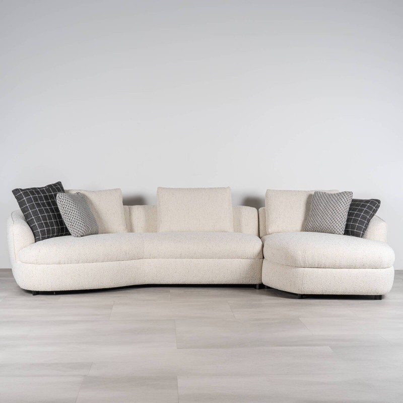 Sofá Valletta con Chaise Longue Derecho Tapizado en Bouclé Blanco 350cm